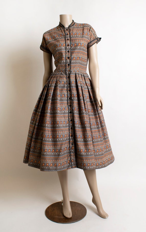 Vintage 1950s Dress - Kay Windsor Autumn Tone Ora… - image 2