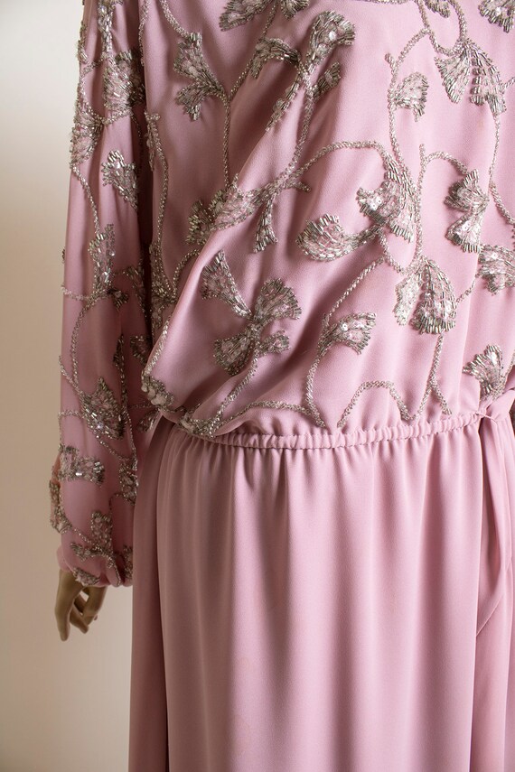 Vintage Mauve 1970s Beaded Dress - Draped Billowy… - image 8