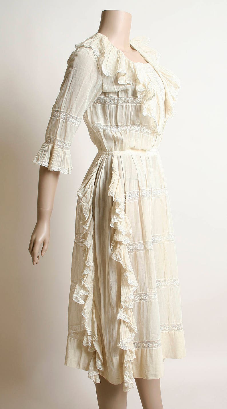 Antique Edwardian Tea Dress Sheer White Cream Ruffle 1910s | Etsy