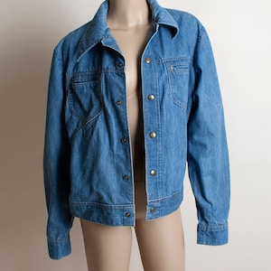 Vintage 1970s Denim Jacket Lee Set Medium Blue Jean Jacket Mens Unisex Snap Button Front Medium Large image 6