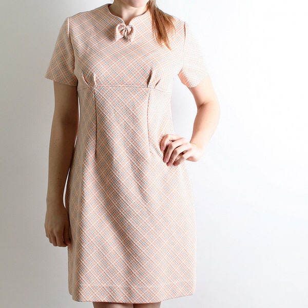 Vintage 1960s Dress - Pale Plaid Blush Pink - Medium Autumn Fall Fashion
