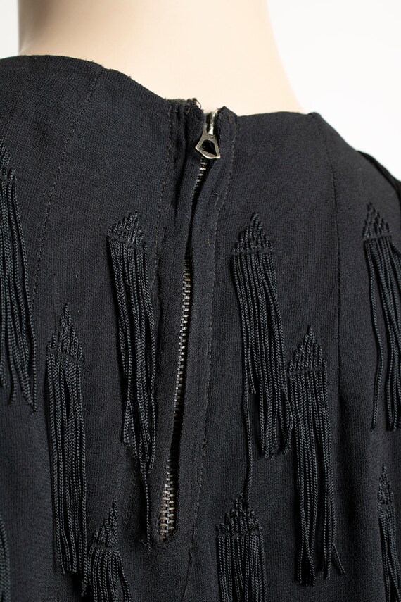 Vintage 1940s Fringe Dress - Black Rayon with Dan… - image 5