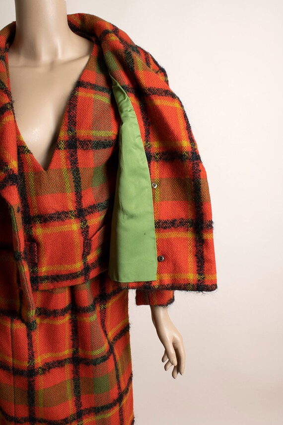 Vintage 1960s Plaid Skirt Vest & Coat Set - Red T… - image 9