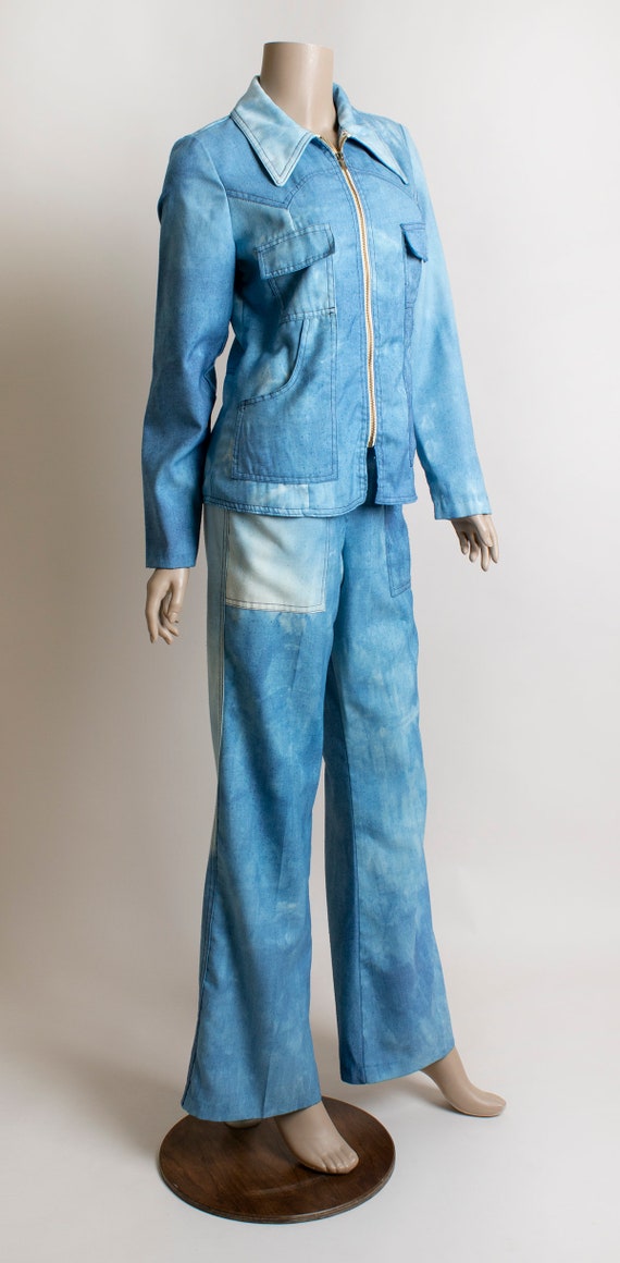 Vintage 1970s Jacket & Flare Pants Set - Blue Sky… - image 2