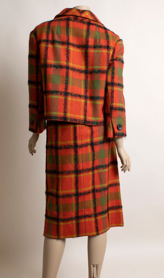 Vintage 1960s Plaid Skirt Vest & Coat Set - Red T… - image 6