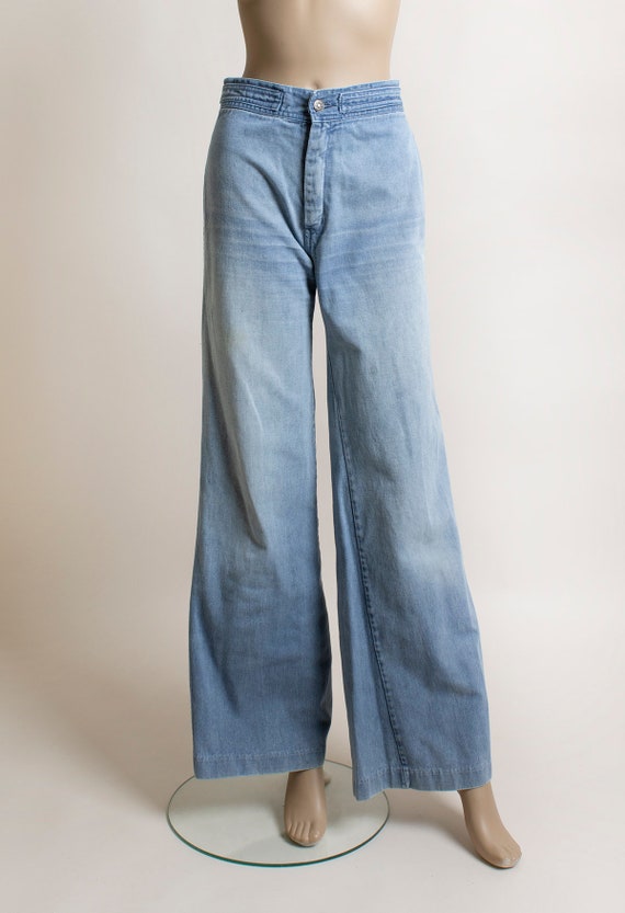 Vintage 1970s Flared Bell Bottom Denim Jeans - Li… - image 3