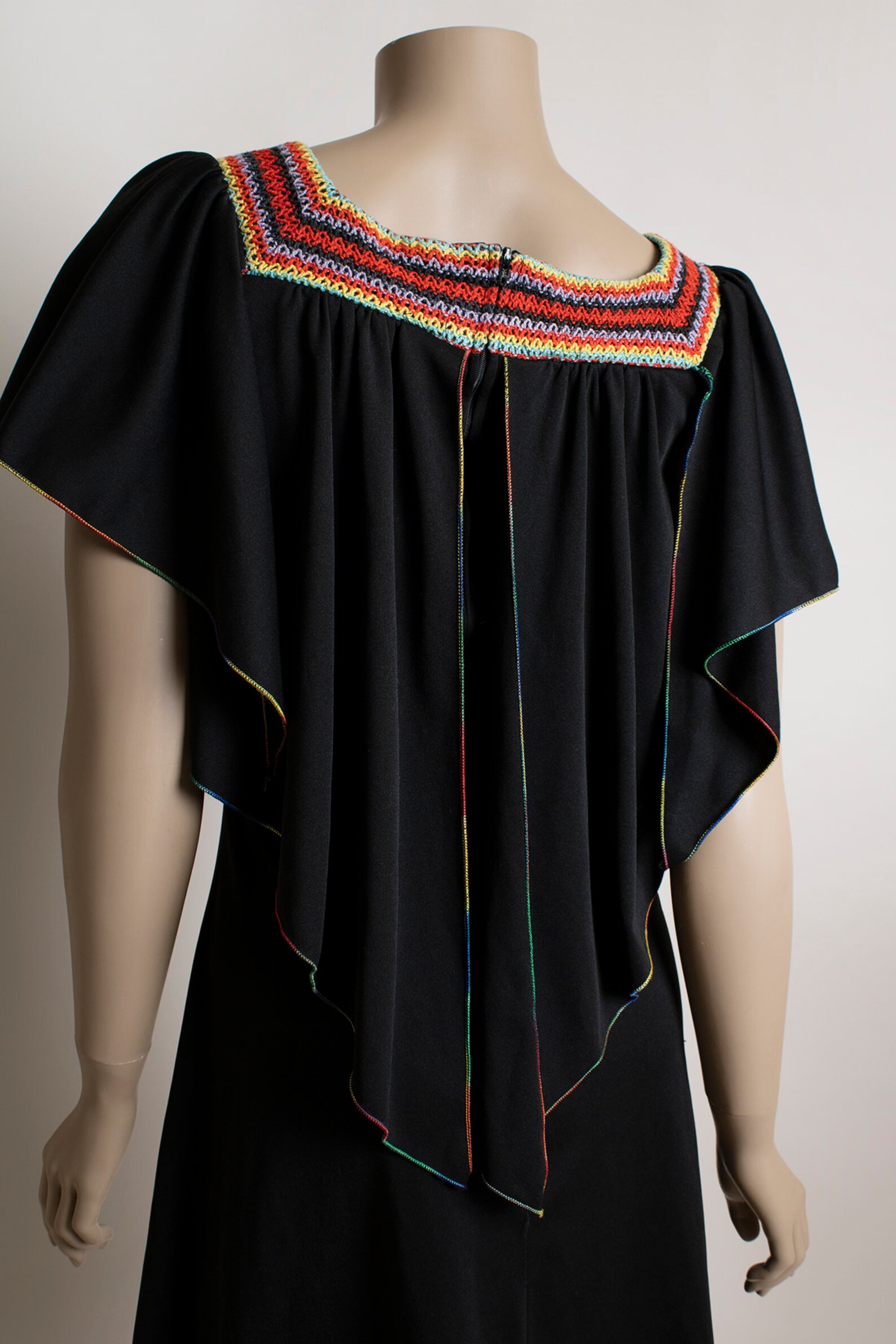 Vintage 1970s Rainbow Dress Black Cape Wing Dolly Dress With - Etsy