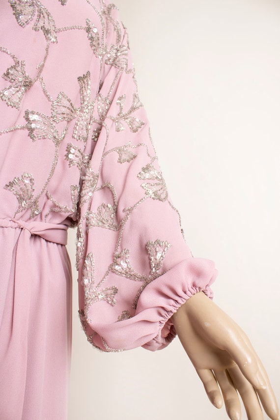 Vintage Mauve 1970s Beaded Dress - Draped Billowy… - image 6