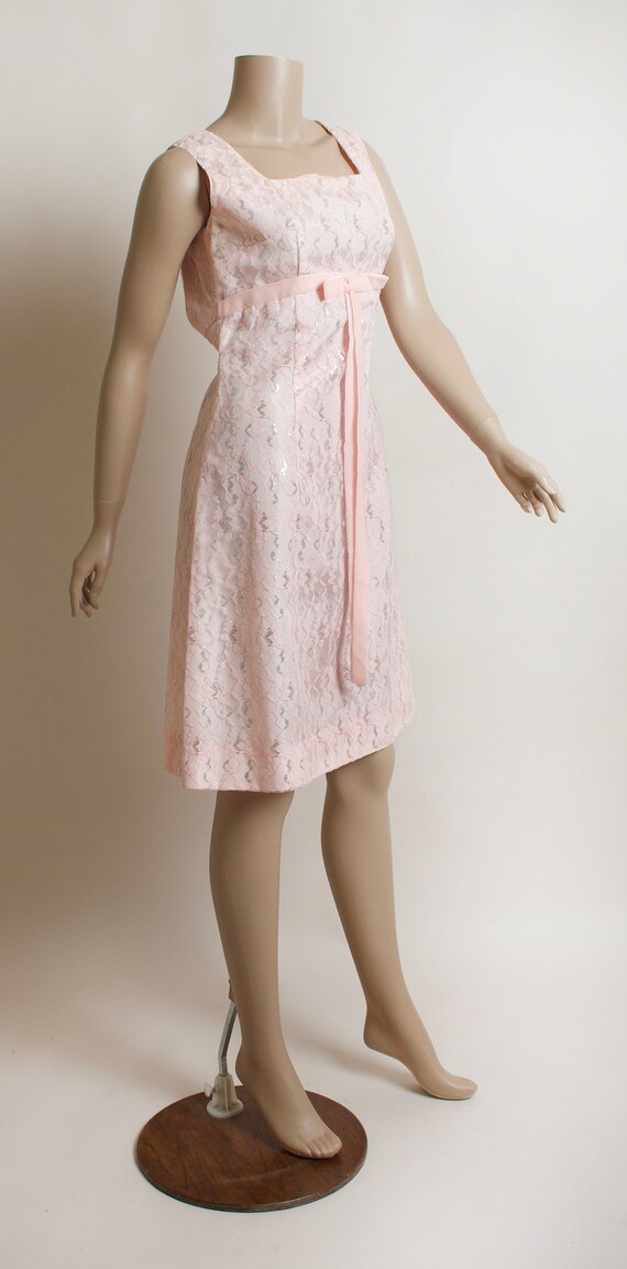 Vintage 1960s Party Dress - Light Pastel Pink Sil… - image 2