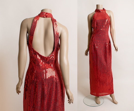 Vintage 1980s Fully Sequined Maxi Gown - Cherry R… - image 1