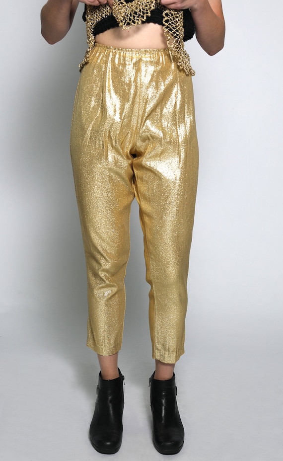 Vintage 1950s Gold Cigarette Pants - Stretchy Met… - image 8