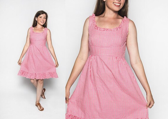 pink and white checkered dress