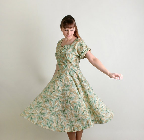 Vintage 1950s Dress - Sheer Mint Leave Print Ligh… - image 5