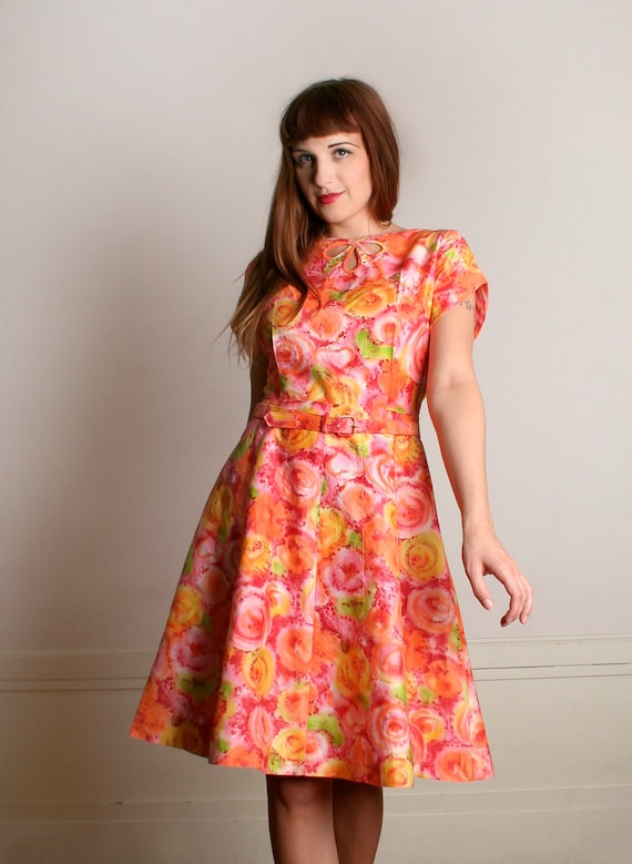Vintage 1960s Mode O Day Dress - Sherbert Floral P