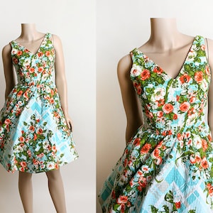 Vintage 1960s Dress Toni Todd Floral Rose Print Sundress Aqua Blue ...