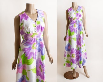 Vintage 1970s Hawaiian Maxi Dress - Tori Richard Large Floral Print Sleeveless Floor Length Gown - Hostess Summer Lounge - Small Medium