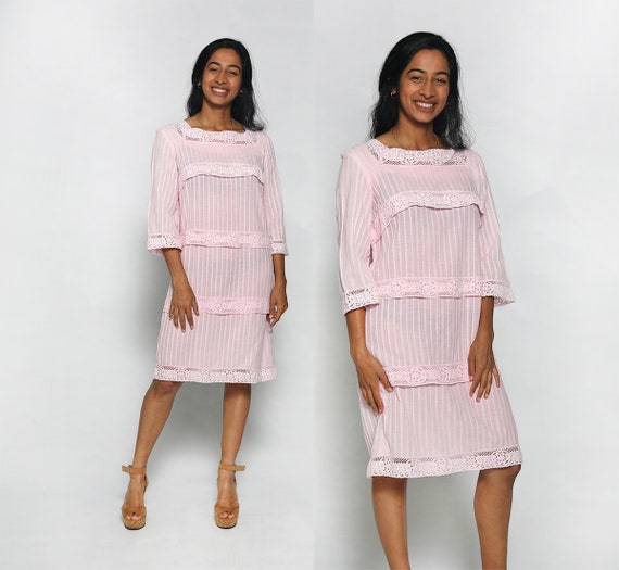 Vintage 1960s Dress - Pastel Pink Pleated Tiered … - image 1