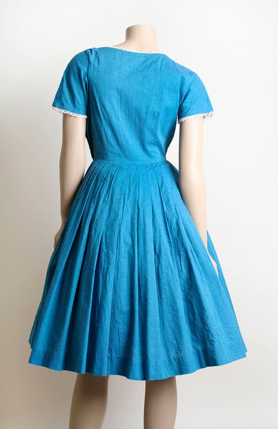 Vintage 1950s Dress - Turqouise Blue Purple and G… - image 4