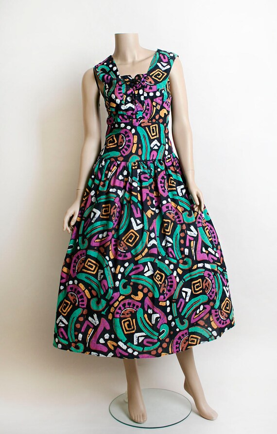 Vintage 1950s Style Dress - 1980s Does 50s Wild P… - image 2