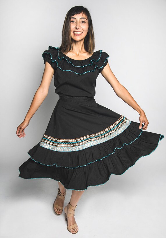 Vintage 1950s Patio Skirt & Blouse Set Turquoise Bl… Gem