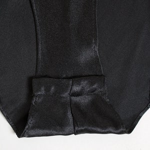 Vintage 1990s Black Lace Teddy - Lingerie Sexy High Cut Spaghetti Strap Bodysuit - Sheer Ruffle Hips - Bow - Josie Medium Large Y2k image 9