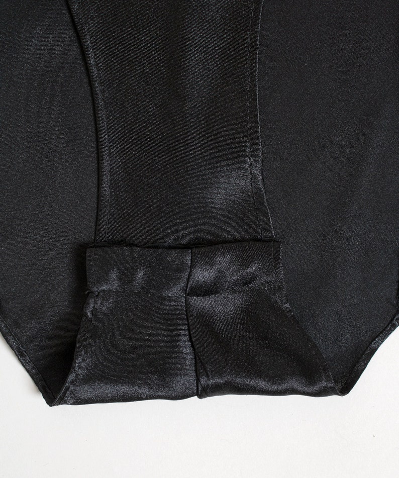 Vintage 1990s Black Lace Teddy - Lingerie Sexy High Cut Spaghetti Strap Bodysuit - Sheer Ruffle Hips - Bow - Josie Medium Large Y2k image 9