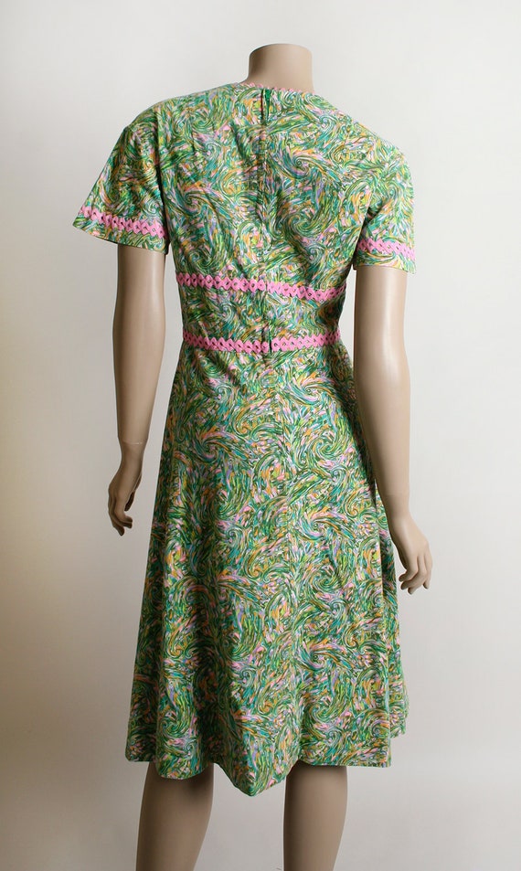 Vintage 1960s Dress - Mint Green & Pink Watercolo… - image 3