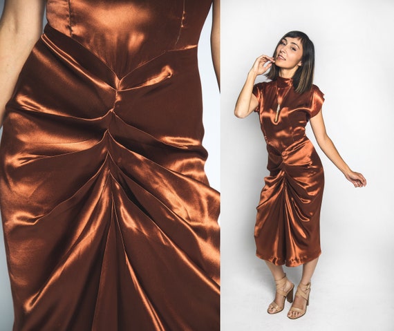 copper colored cocktail dress