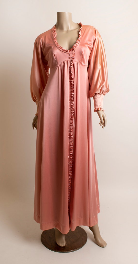 Vintage Peach Rose Peignoir Set - Maxi Duster Rob… - image 5