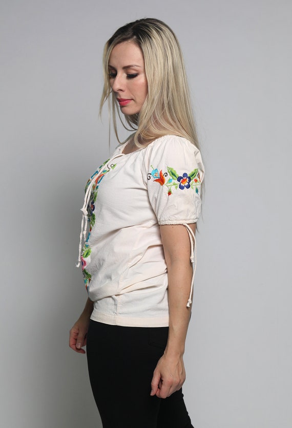 Vintage Embroidered Mexican Blouse - Rainbow Colo… - image 5