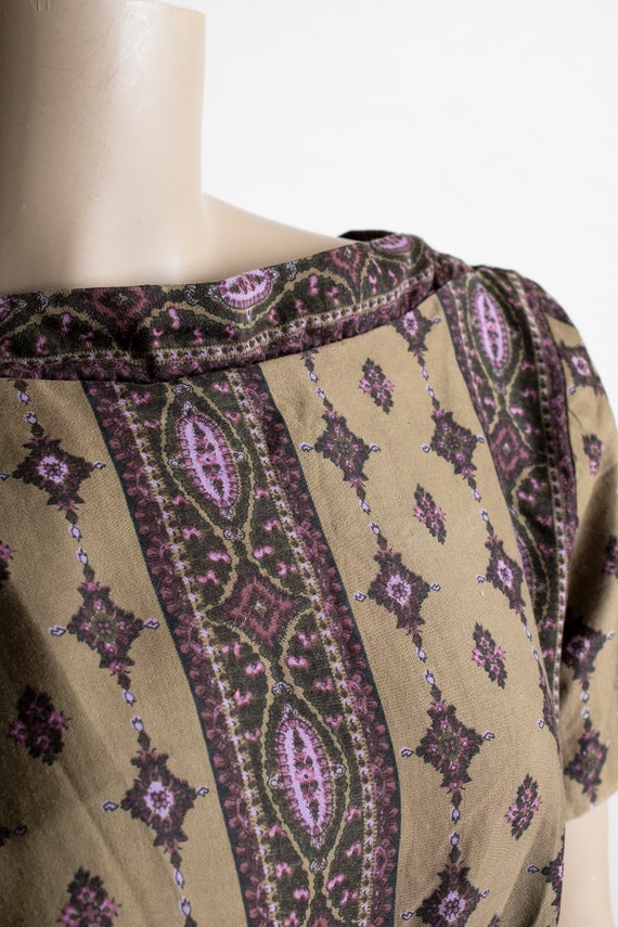 Vintage 1950s Dress - Dark Olive Brown & Purple S… - image 8