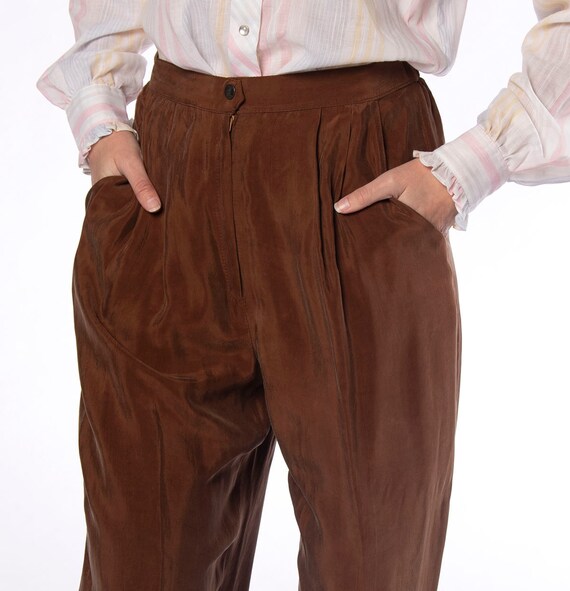 Vintage Caramel Brown Sleek Trousers - Rayon Like… - image 8
