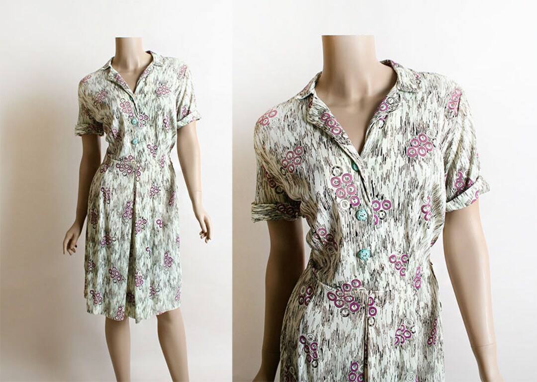Vintage 1940s Dress Jersey Novelty Print Circle Rings and - Etsy