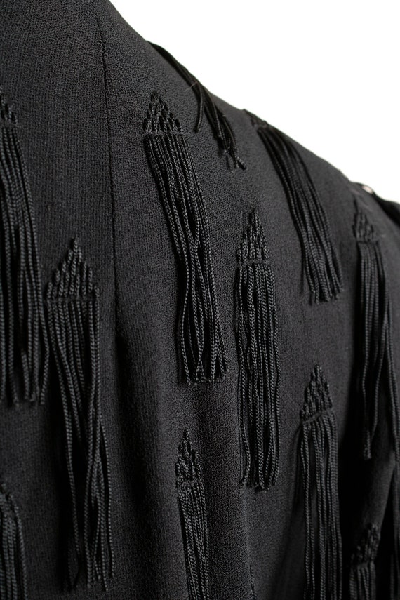 Vintage 1940s Fringe Dress - Black Rayon with Dan… - image 8