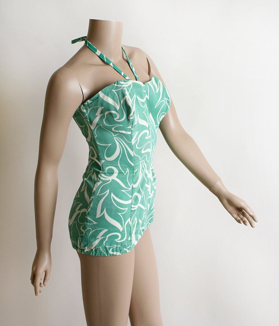 Vintage 1940s Bathing Suit 1950s Pin-up Mint Jade Green & | Etsy