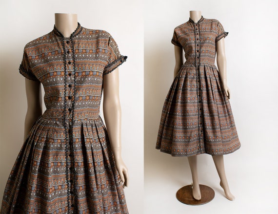 Vintage 1950s Dress - Kay Windsor Autumn Tone Ora… - image 1