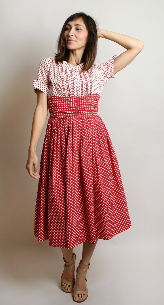 Vintage 1950s Dress - Red & White Polka Dot Ombre… - image 3