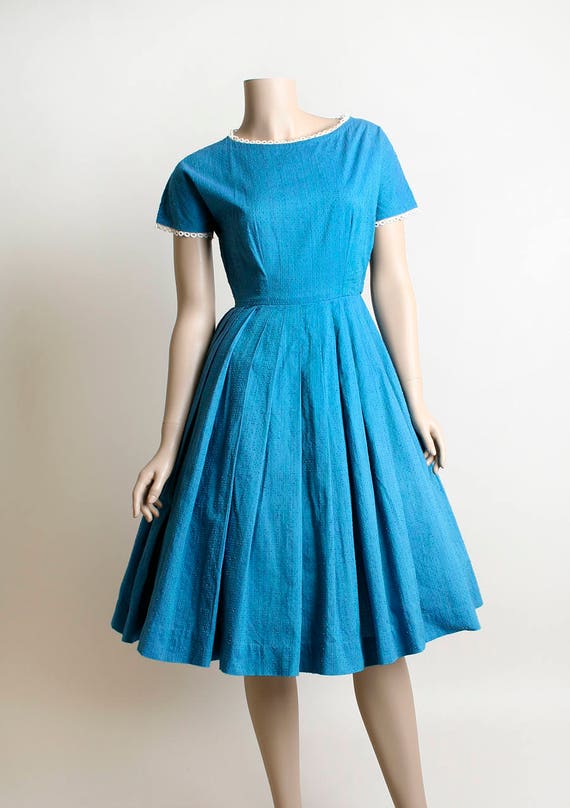 Vintage 1950s Dress - Turqouise Blue Purple and G… - image 3