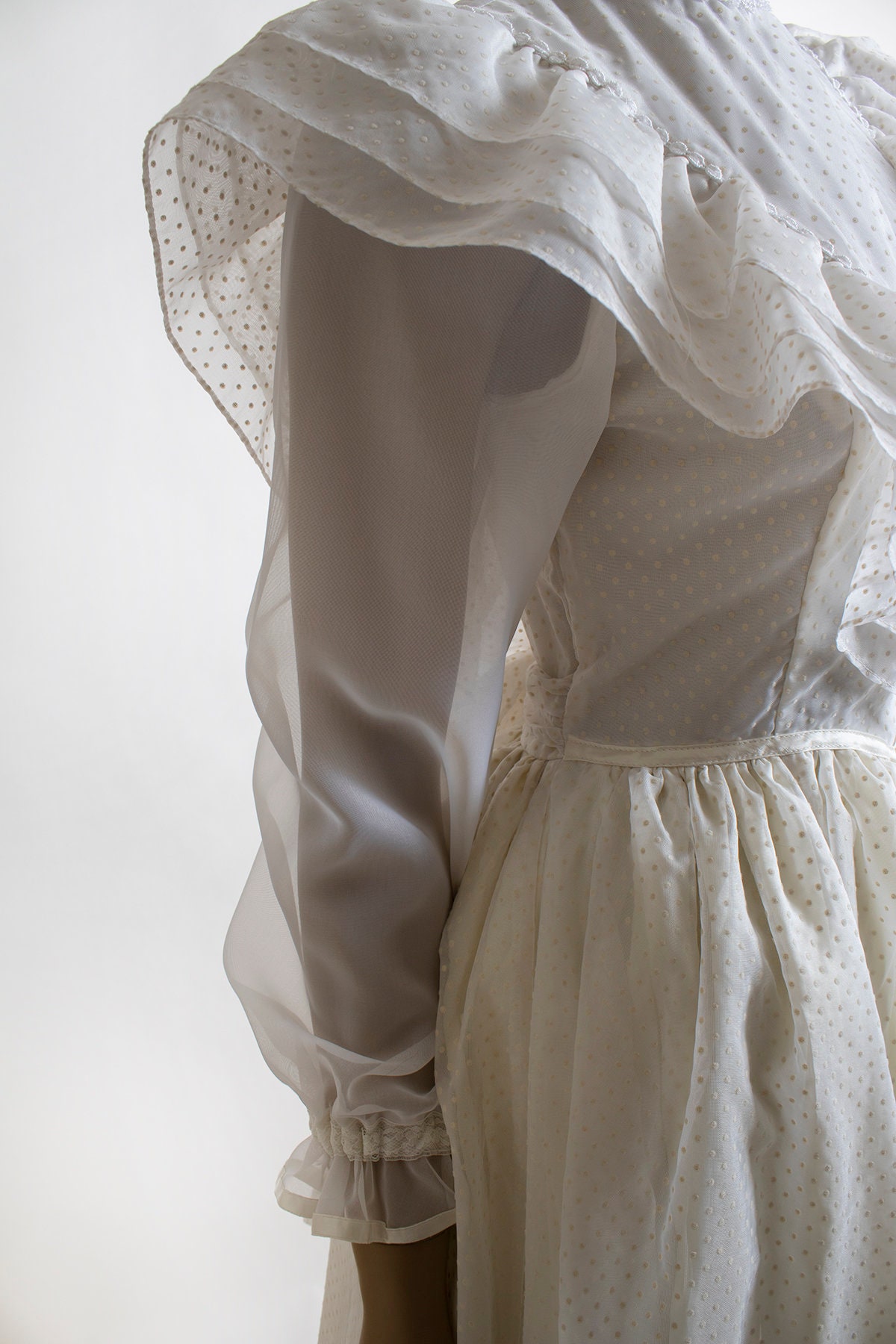 Gunne Sax ホワイト コットン フレアロングスカート Vintage Gunne Sax Dress - Sheer White Swiss Dot Fairy