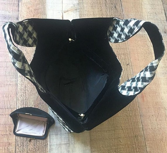 Vintage 1960s Houndstooth Purse - Geometric Velve… - image 4