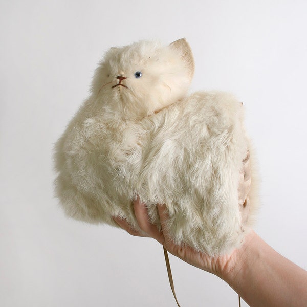 Delicate Vintage Cream White Rabbit Fur Kitten Muff