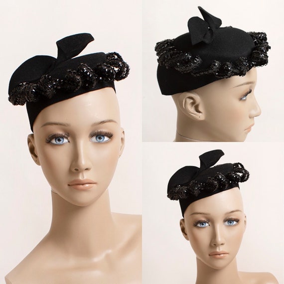 Vintage 1950s Hat - Swirled Twisted Trims Tilt To… - image 1