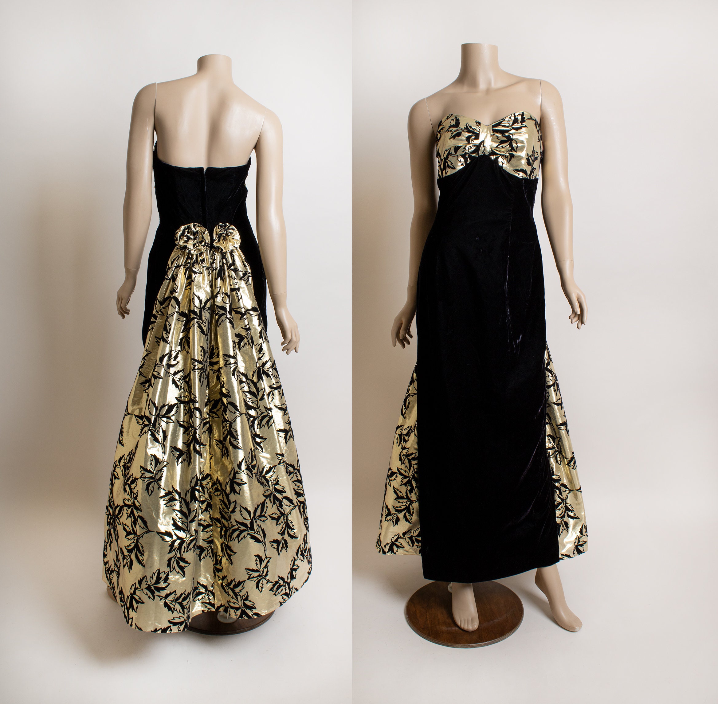 Jessica Mcclintock Dresses 1990s Vintage Jessica Mcclintock Black Velvet  Dress: Gold Soutache, Size Small