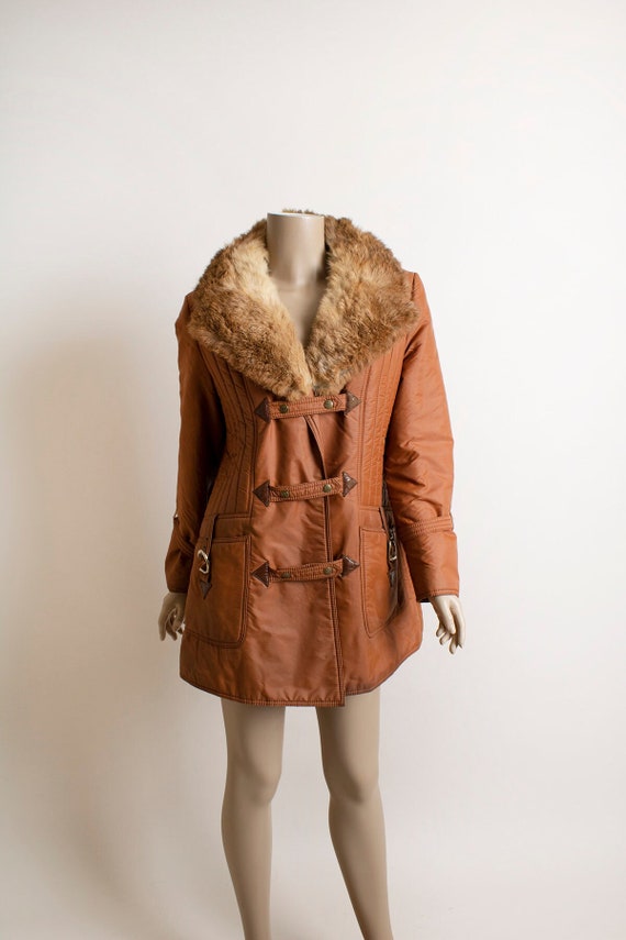 Vintage 1970s Fur Rain Shine Coat - Burnt Orange B