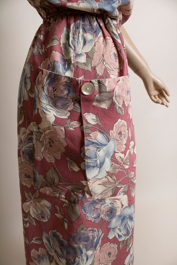 Vintage1980s Floral Dress - Maroon Mauve Pastel R… - image 8