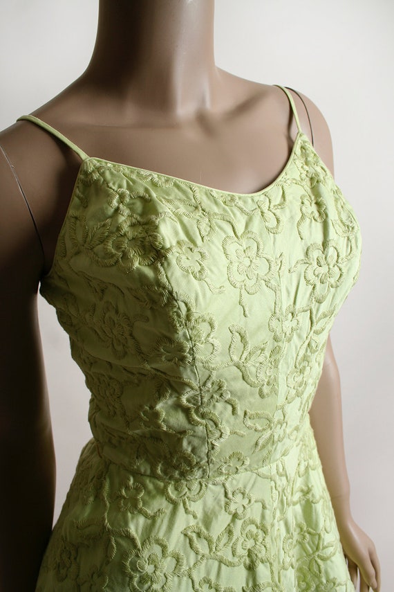 Vintage 1950s Dress - Chartreuse Lime Green Flora… - image 6