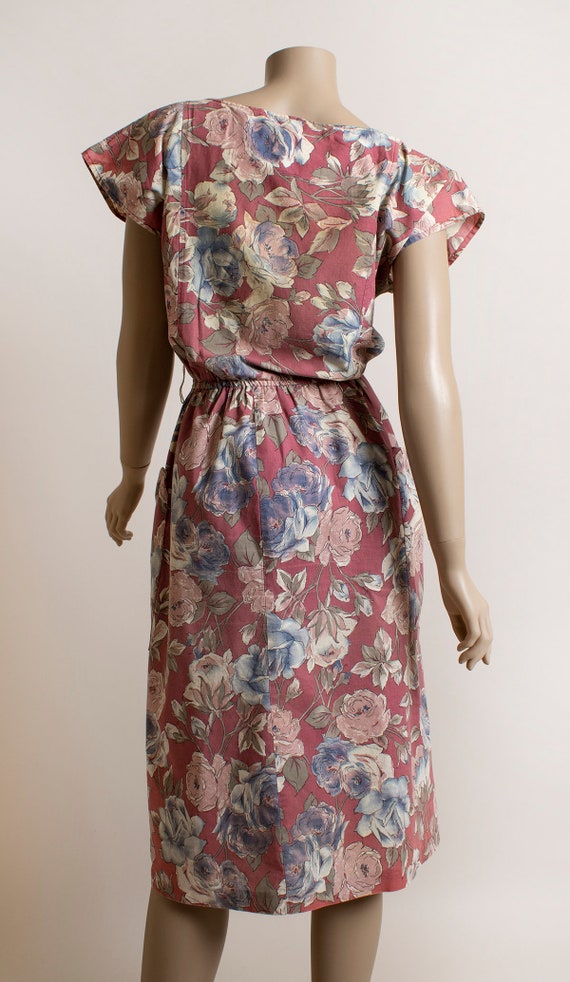 Vintage1980s Floral Dress - Maroon Mauve Pastel R… - image 4