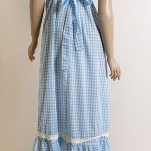 Incredible 70s Baby Blue Gingham Cotton Maxi Dress by Zanie