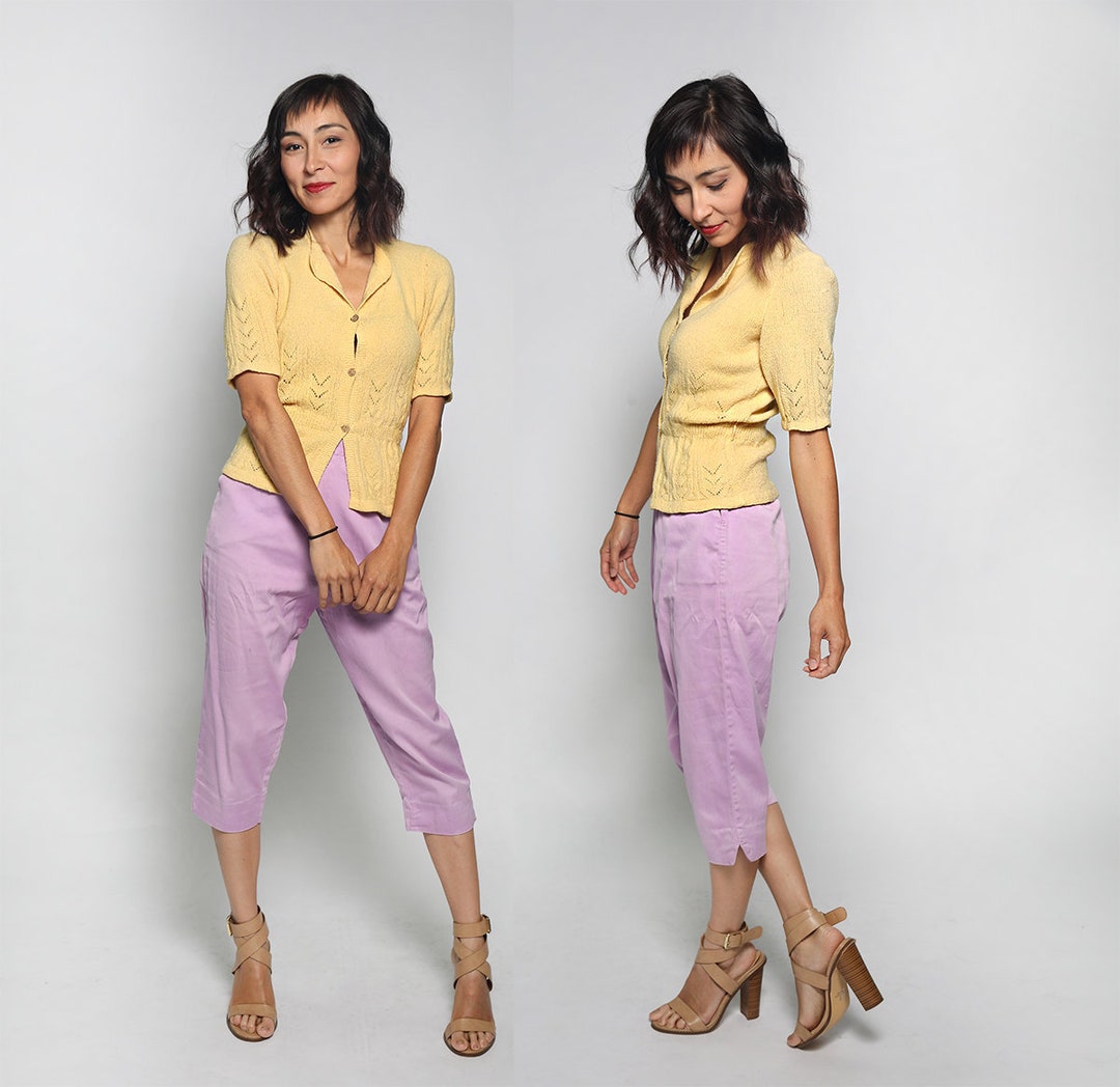 Vintage Lavender Clam Diggers 1960s Purple Cotton Pedal Pushers Skinny