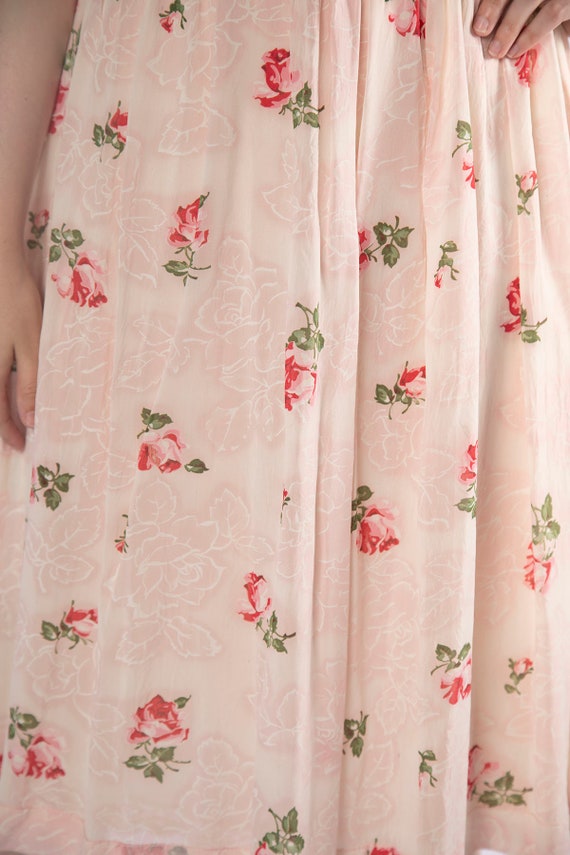 Vintage 1950s Rose Print Dress - Sheer Floral Pri… - image 2